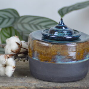 Handmade Ceramic Jar with Lid – Large (Blue & Brown Glaze)